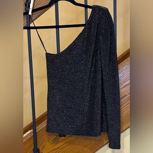 Ramy Brook Violeta One Shoulder Knit Top Black Gold Metalic SZ. XS NWT